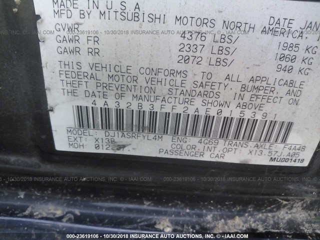 4A32B3FF2AE015391 - 2010 MITSUBISHI GALANT ES/SE BLACK photo 9