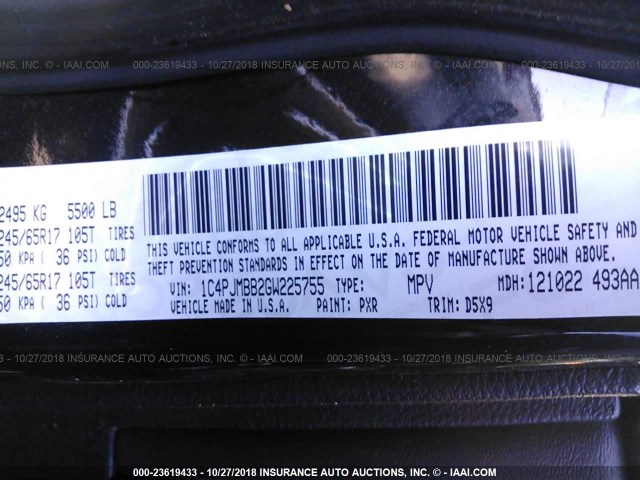 1C4PJMBB2GW225755 - 2016 JEEP CHEROKEE TRAILHAWK 黑色 照片 9