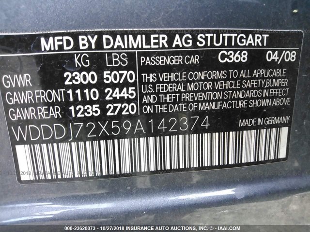 WDDDJ72X59A142374 - 2009 MERCEDES-BENZ CLS 550 GRAY photo 9