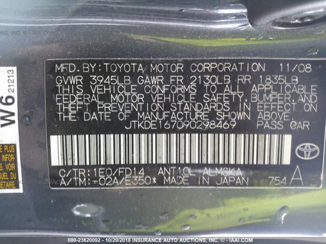 JTKDE167090298469 - 2009 TOYOTA SCION TC GRAY photo 9