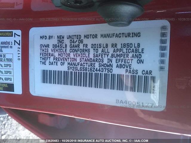 5Y2SL65816Z443750 - 2006 PONTIAC VIBE RED photo 9