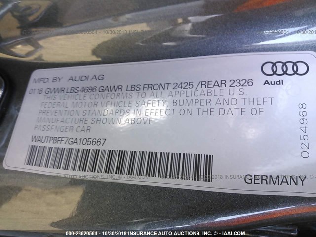 WAUTPBFF7GA105667 - 2016 AUDI A3 E-TRON PREMIUM PLUS GRAY photo 9