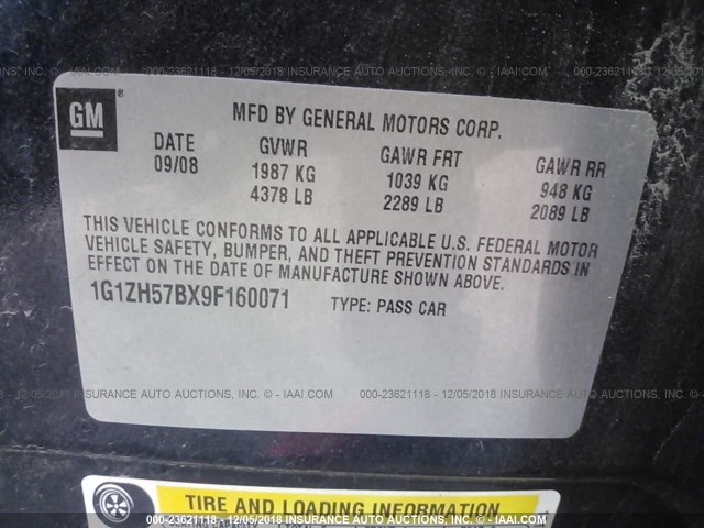 1G1ZH57BX9F160071 - 2009 CHEVROLET MALIBU Dark Blue photo 9