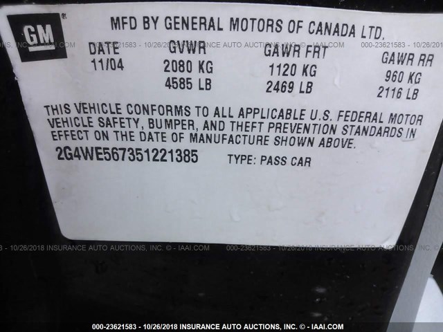 2G4WE567351221385 - 2005 BUICK LACROSSE CXS BLACK photo 9