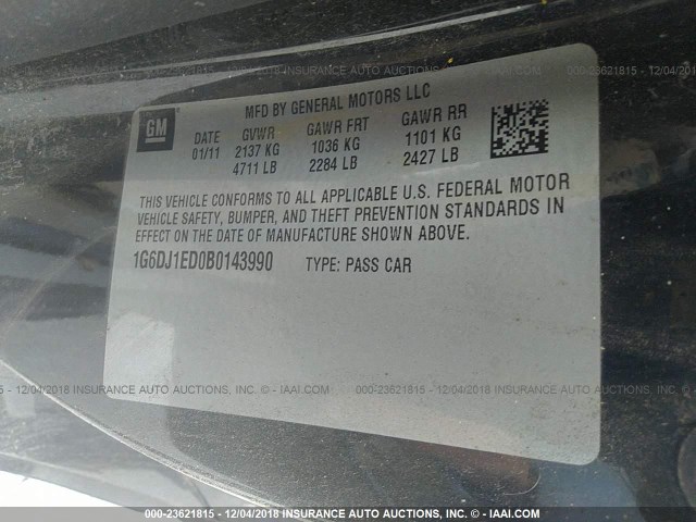 1G6DJ1ED0B0143990 - 2011 CADILLAC CTS PERFORMANCE COLLECTION Черный фото 9