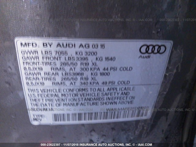 WA1LMAFE2FD019011 - 2015 AUDI Q7 TDI/PREMIUM PLUS SILVER photo 9