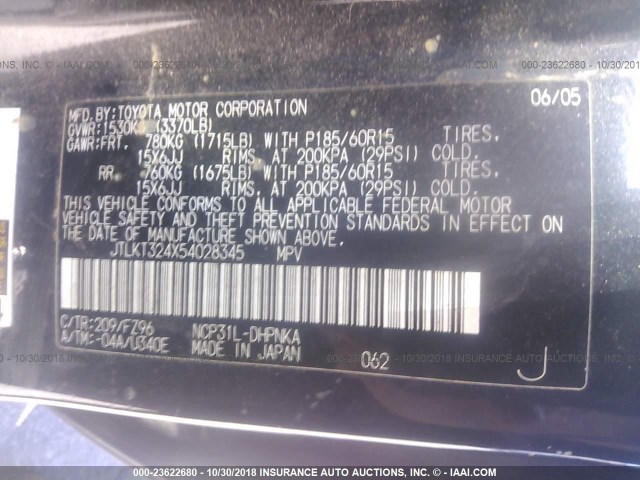 JTLKT324X54028345 - 2005 TOYOTA SCION XB Қара фото 9