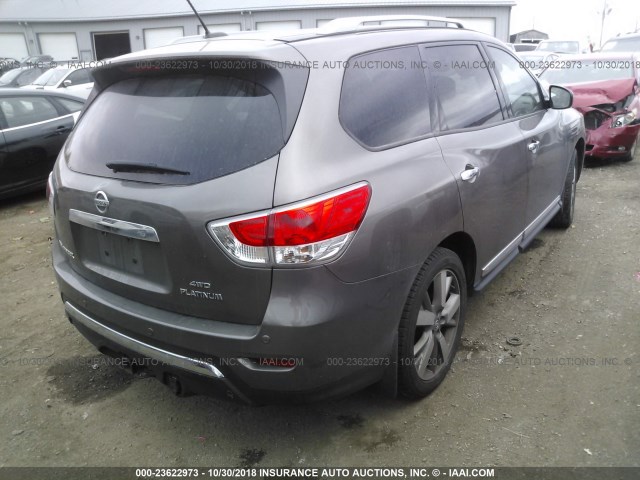 5N1AR2MM7EC602169 - 2014 NISSAN PATHFINDER S/SV/SL/PLATINUM GRAY photo 4