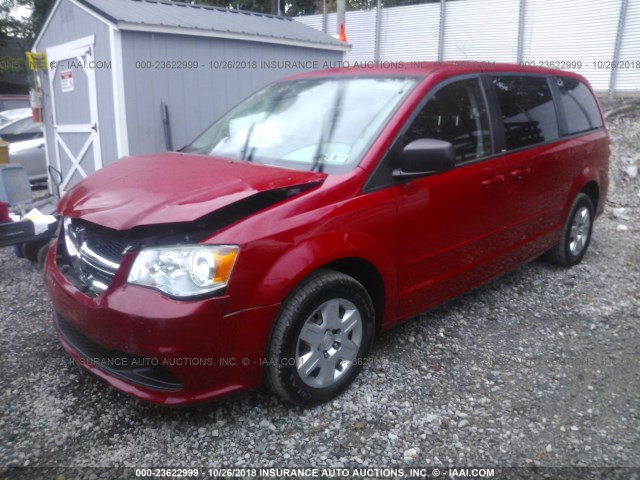 2C4RDGBG3DR613045 - 2013 DODGE GRAND CARAVAN SE RED photo 2