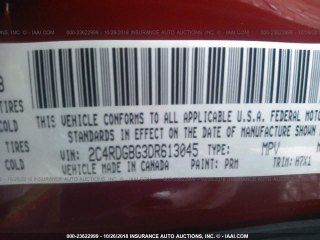 2C4RDGBG3DR613045 - 2013 DODGE GRAND CARAVAN SE RED photo 9