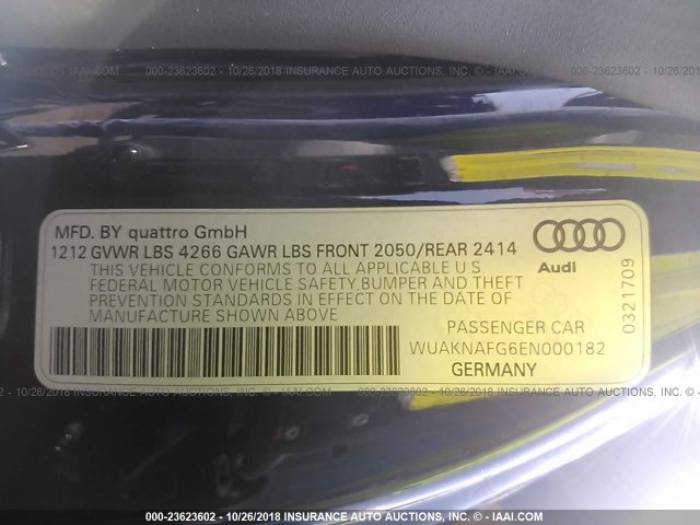 WUAKNAFG6EN000182 - 2014 AUDI R8 5.2 PLUS QUATTRO GOLD photo 9