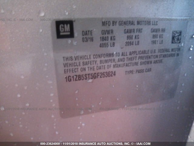 1G1ZB5ST5GF263624 - 2016 CHEVROLET MALIBU LS SILVER photo 9