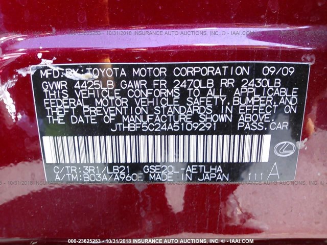 JTHBF5C24A5109291 - 2010 LEXUS IS 250 RED photo 9