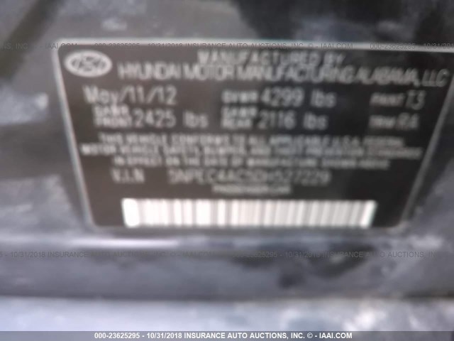 5NPEC4AC5DH527229 - 2013 HYUNDAI SONATA SE/LIMITED BLUE photo 9