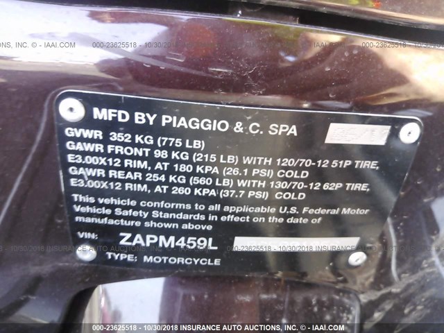 ZAPM459L8C5901056 - 2012 VESPA GTS 300 SUPER BROWN photo 10