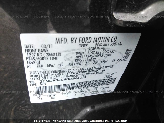 2FMDK3JC6BBB04026 - 2011 FORD EDGE SEL BROWN photo 9