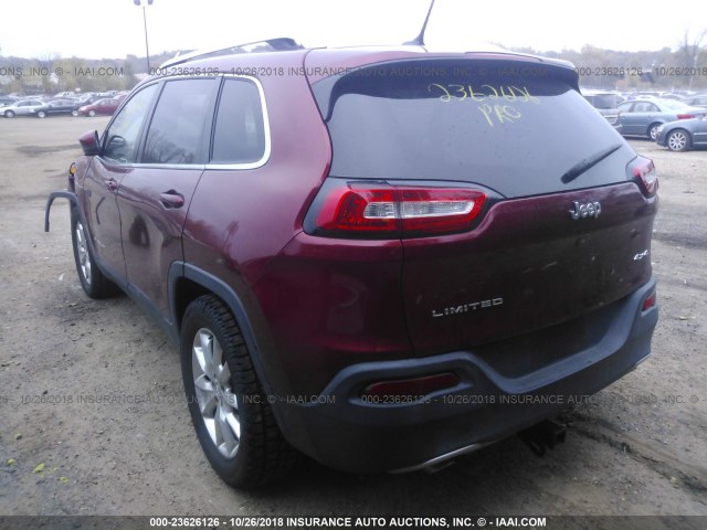 1C4PJMDSXEW174175 - 2014 JEEP CHEROKEE LIMITED RED photo 3