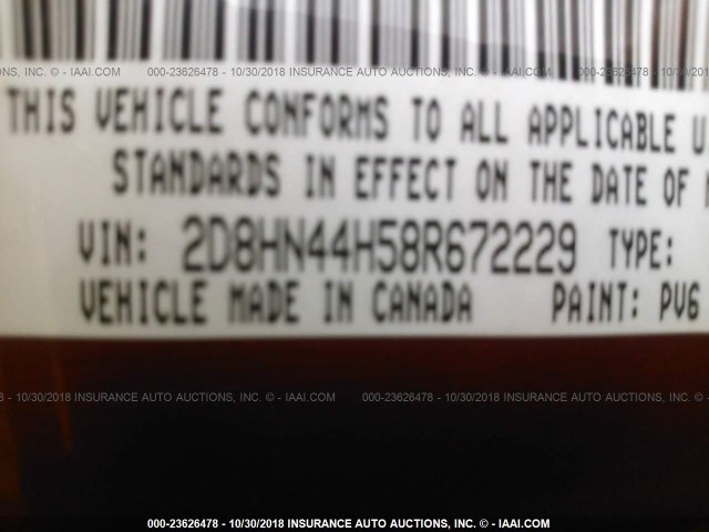 2D8HN44H58R672229 - 2008 DODGE GRAND CARAVAN SE ORANGE photo 9