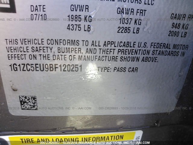 1G1ZC5EU9BF120251 - 2011 CHEVROLET MALIBU 1LT BROWN photo 9