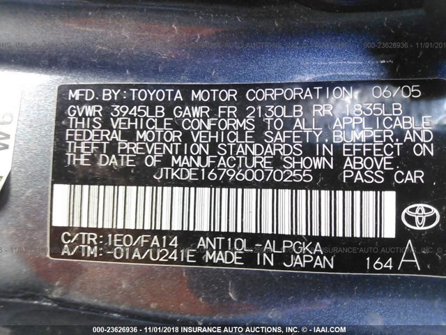 JTKDE167960070255 - 2006 TOYOTA SCION TC 灰色 照片 9