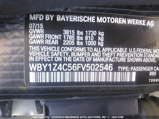 WBY1Z4C56FV502546 - 2015 BMW I3 WHITE photo 9