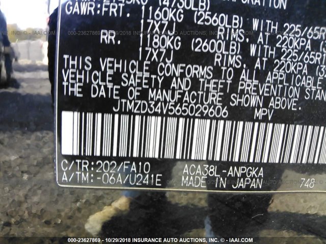 JTMZD34V565029606 - 2006 TOYOTA RAV4 LIMITED BLACK photo 9