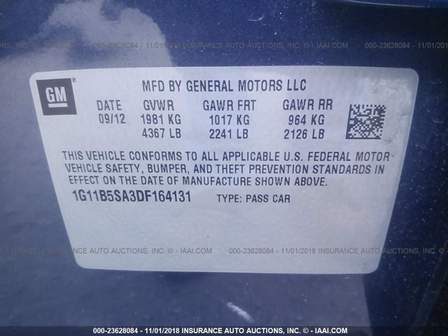 1G11B5SA3DF164131 - 2013 CHEVROLET MALIBU LS 蓝色 照片 9