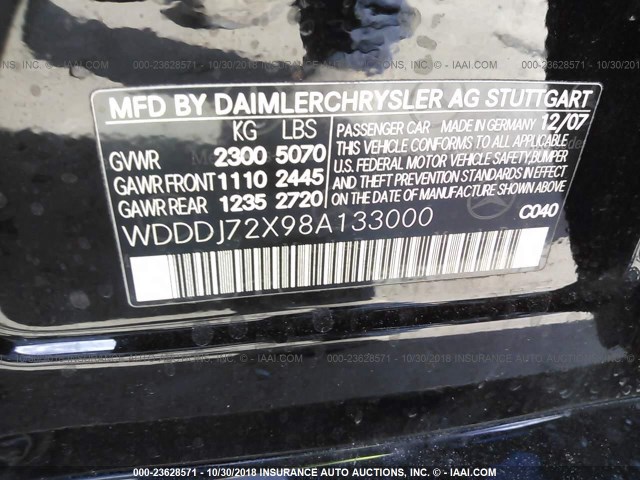 WDDDJ72X98A133000 - 2008 MERCEDES-BENZ CLS 550 BLACK photo 9