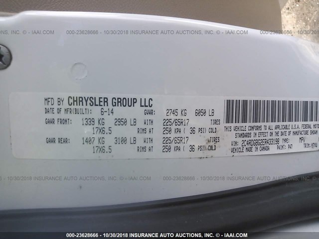 2C4RDGBG2ER433198 - 2014 DODGE GRAND CARAVAN SE WHITE photo 9