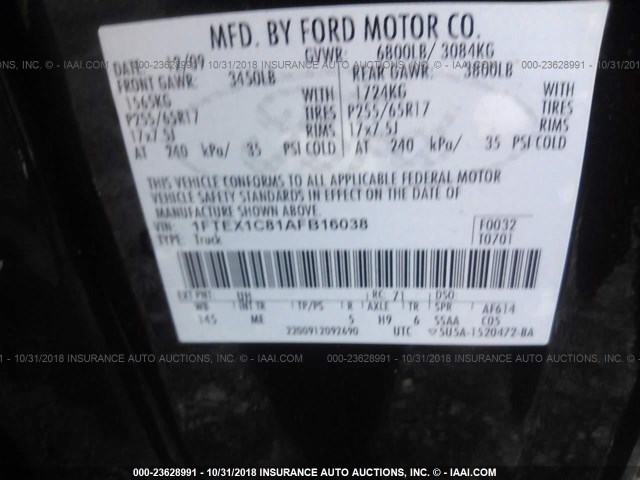 1FTEX1C81AFB16038 - 2010 FORD F150 SUPER CAB BLACK photo 9