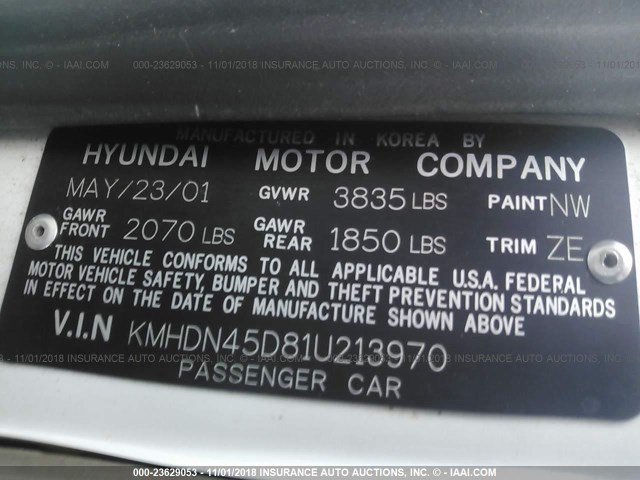 KMHDN45D81U213970 - 2001 HYUNDAI ELANTRA GLS/GT WHITE photo 9