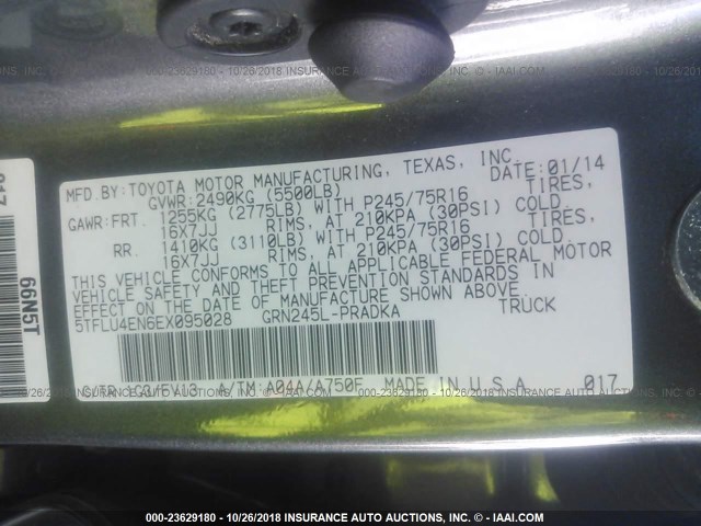 5TFLU4EN6EX095028 - 2014 TOYOTA TACOMA DOUBLE CAB 灰色 照片 9