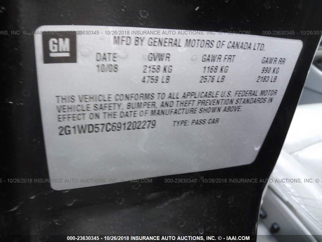 2G1WD57C691202279 - 2009 CHEVROLET IMPALA SS BLACK photo 9