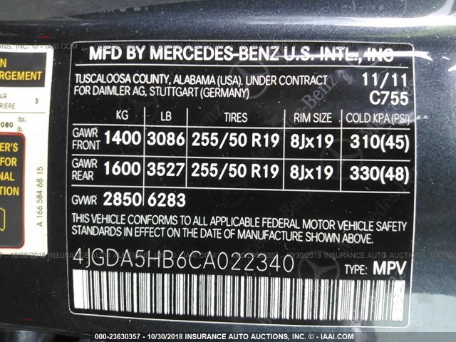 4JGDA5HB6CA022340 - 2012 MERCEDES-BENZ ML 350 4MATIC GRAY photo 9