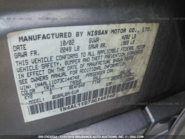 1N4AL11D73C144740 - 2003 NISSAN ALTIMA S/SL TAN photo 9