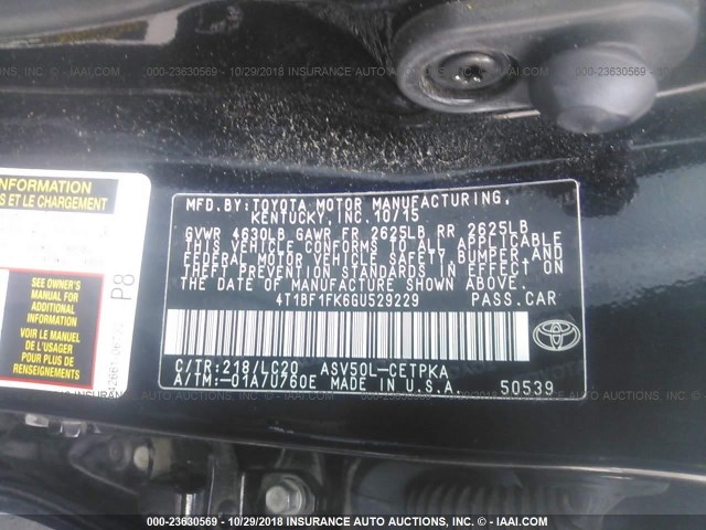 4T1BF1FK6GU529229 - 2016 TOYOTA CAMRY LE/XLE/SE/XSE BLACK photo 9