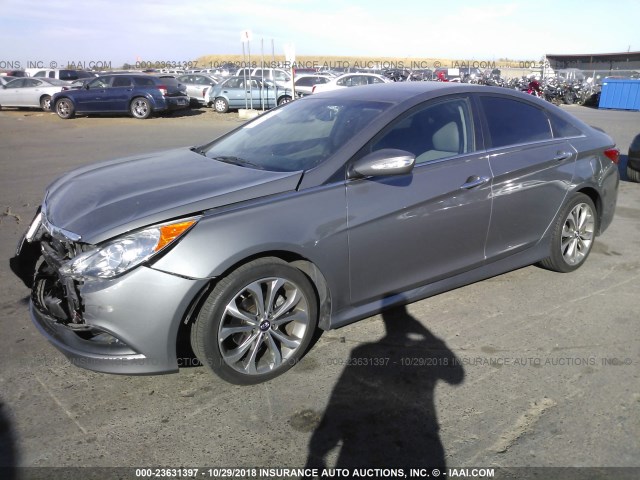 5NPEC4AC2EH877838 - 2014 HYUNDAI SONATA SE/LIMITED GRAY photo 2