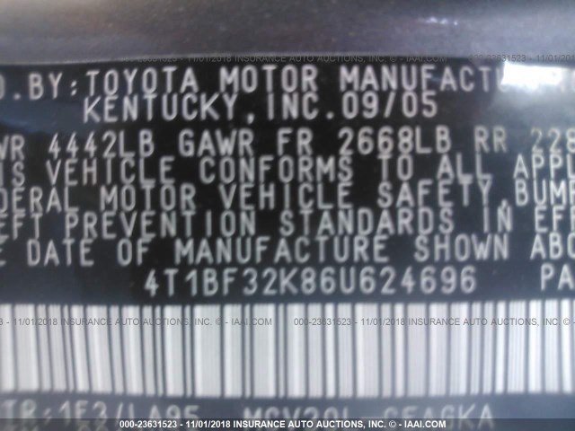 4T1BF32K86U624696 - 2006 TOYOTA CAMRY LE/XLE/SE Pewter photo 9