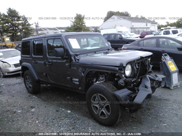 1C4HJXDG3JW116565 - 2018 JEEP WRANGLER UNLIMITE SPORT GRAY photo 1