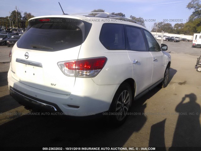 5N1AR2MN0FC665060 - 2015 NISSAN PATHFINDER S/SV/SL/PLATINUM WHITE photo 4