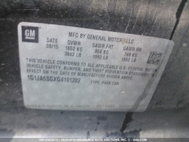 1G1JA6SGXG4101282 - 2016 CHEVROLET SONIC LS BLACK photo 9