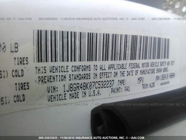 1J8GR48K07C532237 - 2007 JEEP GRAND CHEROKEE LAREDO/COLUMBIA/FREEDOM 白色 照片 9