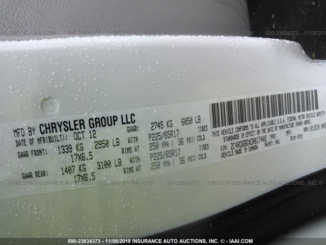 2C4RDGBGXDR617402 - 2013 DODGE GRAND CARAVAN SE WHITE photo 9