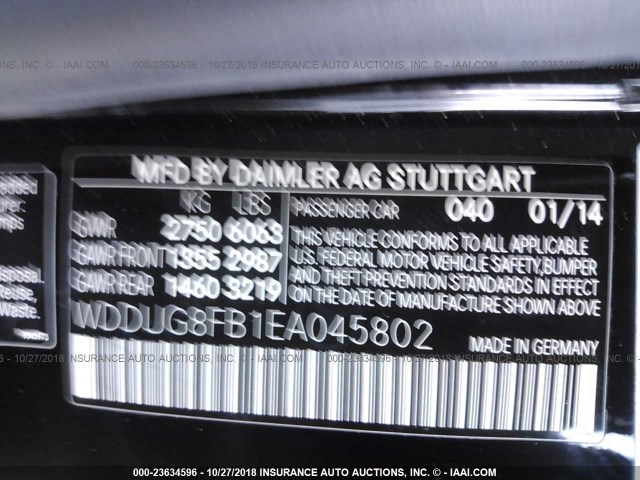 WDDUG8FB1EA045802 - 2014 MERCEDES-BENZ S 550 4MATIC BLACK photo 9