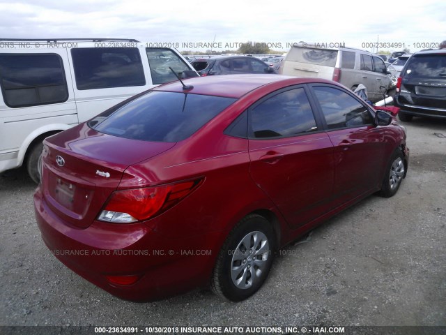 KMHCT4AE8GU947338 - 2016 HYUNDAI ACCENT SE RED photo 4