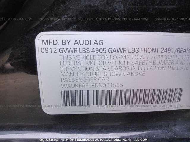 WAUKFAFL8DN021585 - 2013 AUDI A4 PRESTIGE BLACK photo 9