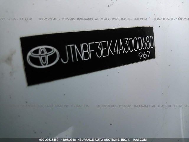 JTNBF3EK4A3000680 - 2010 TOYOTA CAMRY SE/LE/XLE WHITE photo 9