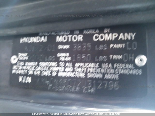 KMHDN45D72U312796 - 2002 HYUNDAI ELANTRA GLS/GT GRAY photo 9