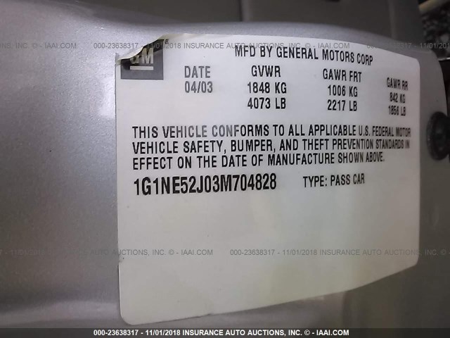 1G1NE52J03M704828 - 2003 CHEVROLET MALIBU LS 银色 照片 9