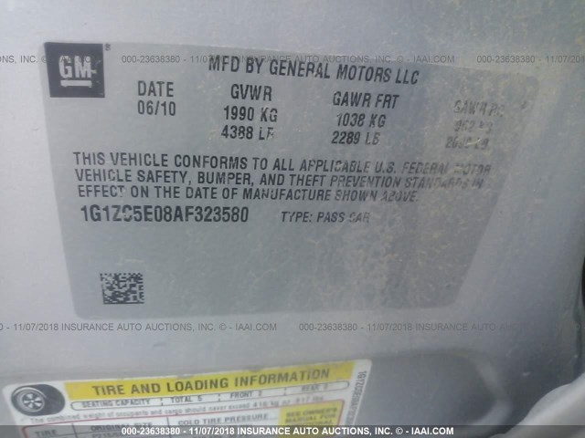 1G1ZC5E08AF323580 - 2010 CHEVROLET MALIBU 1LT SILVER photo 9